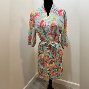 Le Rose Women’s Kimono Robe with Belt ¾ Sleeve Multicolor Floral Sz S/M